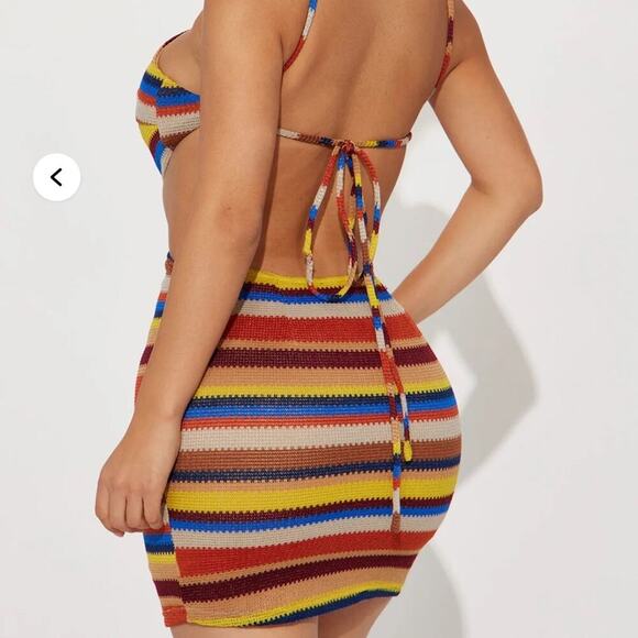 Fashion Nova “Baja Babe” Crochet Multicolor Striped Mini Dress - Picture 2 of 15